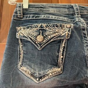 Grace Dark Blue Cropped Jeans with Embellished Pockets